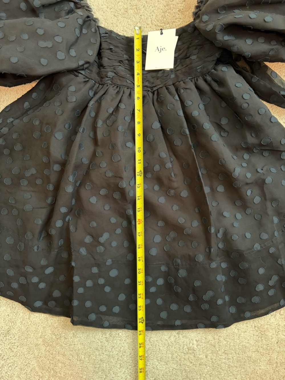 AJE La Piscine NWT Dotted Chiffon Puff Sleeve Bow Back Mini Dress Size 4 US Sz 0 - Picture 15 of 16